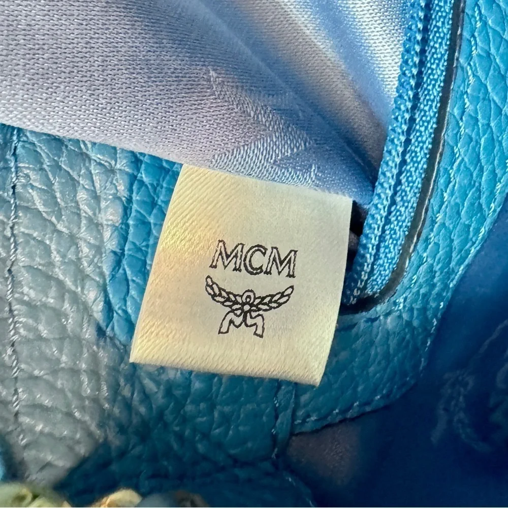 MCM Light Blue Leather First Lady Top Handle Satchel Crossbody Bag